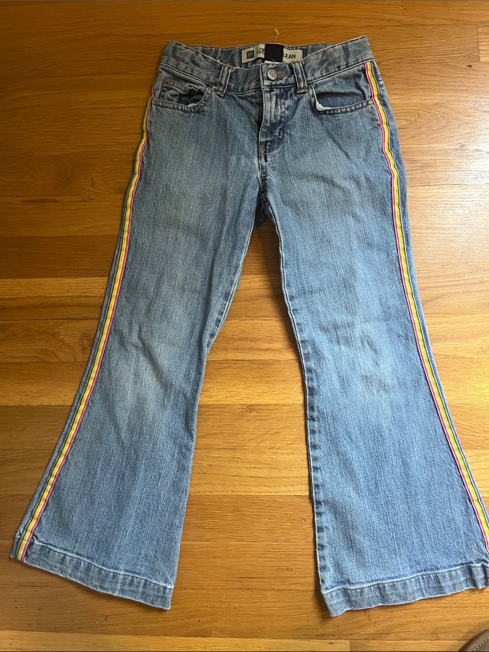 Girls Gap Y2KLight Blue Flared Jeans with Rainbow Side Stripe